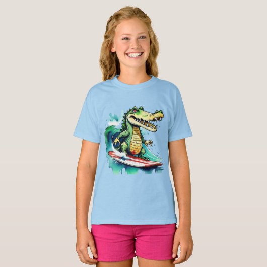 Grappig krokodil surfen T-Shirt (Voorkant volledig)