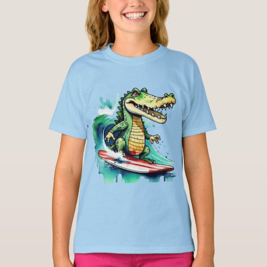 Grappig krokodil surfen T-Shirt (Voorkant)