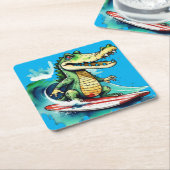 Grappig krokodillensurfen kartonnen onderzetters (Schuin)