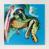 Grappig krokodillensurfen legpuzzel (Horizontaal)