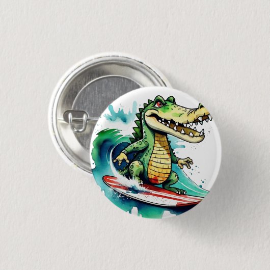 Grappig krokodillensurfen ronde button 3,2 cm (Voorkant /achterkant)