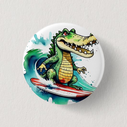 Grappig krokodillensurfen ronde button 3,2 cm (Voorkant)