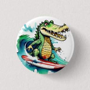 Grappig krokodillensurfen ronde button 3,2 cm