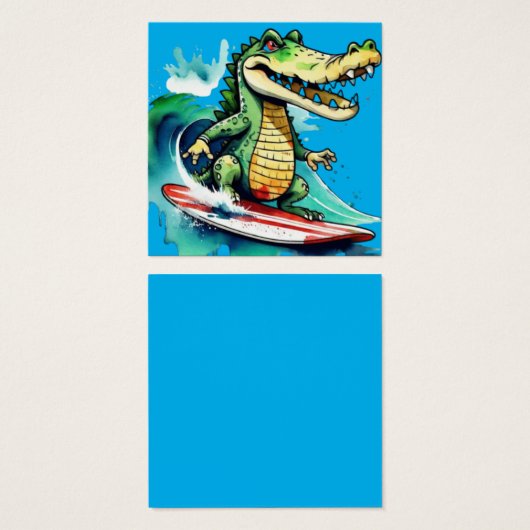 Grappig krokodillensurfen vierkante visitekaartjes (Voorkant /achterkant)