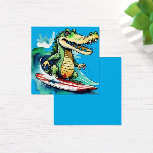 Grappig krokodillensurfen vierkante visitekaartjes (Bureau)
