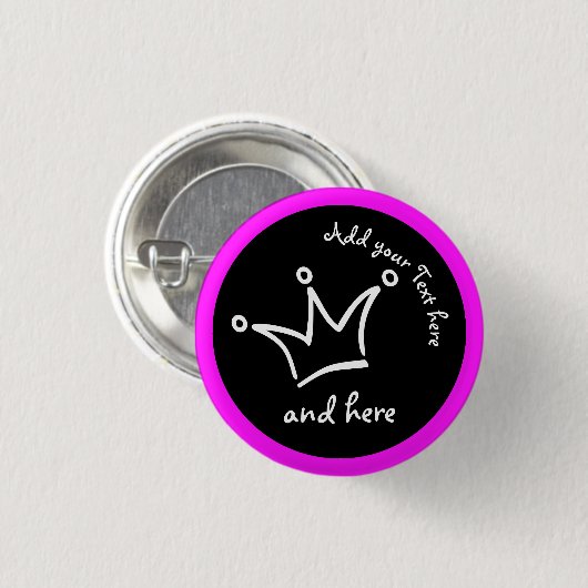 Grappig kroonwit + je rug. en tekst ronde button 3,2 cm (Voorkant /achterkant)