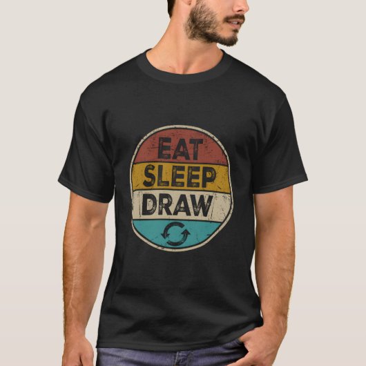 Grappig Kunst Tekenaar Retro  Eet Slaap D T-shirt (Voorkant)