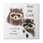 Grappig, kus de kok, wasberen, steel het eten tegeltje (Voorkant)