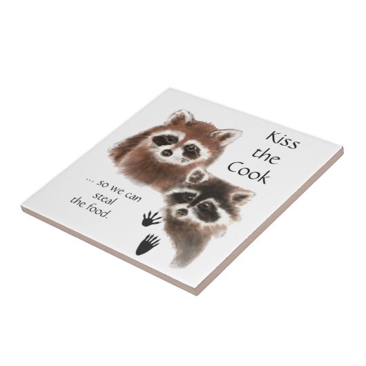 Grappig, kus de kok, wasberen, steel het eten tegeltje (Zijkant)