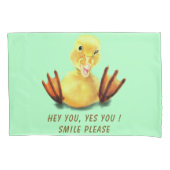 Grappig kussen Hoesje Happy Duck aangepaste tekst Kussensloop (Voorkant)