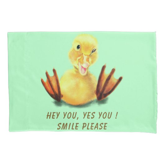 Grappig kussen Hoesje Happy Duck aangepaste tekst Kussensloop (Voorkant)