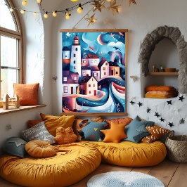 Grappig Kustdorp kunstwerk Hangend Wandkleed