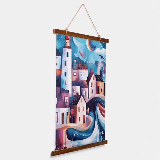 Grappig Kustdorp kunstwerk Hangend Wandkleed (Gebogen)