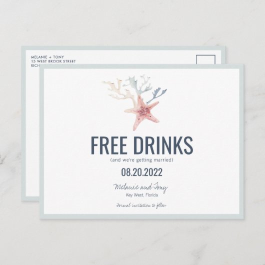 Grappig Kuststrand Bruiloft Save the Dates Aankondigingskaart (Voorkant / Achterkant)