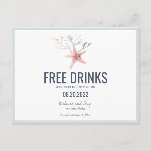 Grappig Kuststrand Bruiloft Save the Dates Aankondigingskaart (Voorkant)