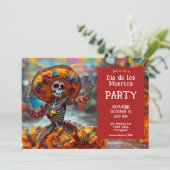 💀 Grappig La Calavera in oranje kleding Kaart (Staand voorkant)