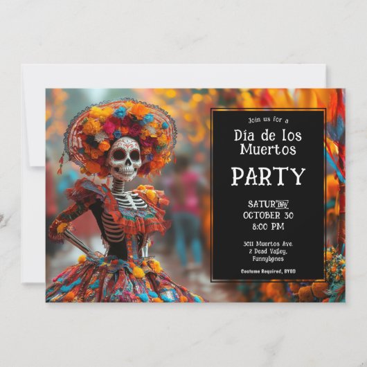 💀 Grappig La Calavera in pet met bloemetjes Kaart (Voorkant)