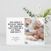 Grappig laat vrolijk kerst familie foto feestdagenkaart (Staand voorkant)