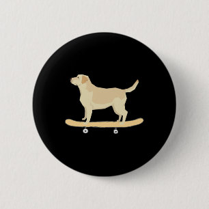 Grappig Labrador Skateboardende Hond T Shirt Cadea Ronde Button 5,7 Cm