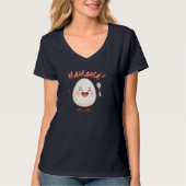 Grappig Lachend Ei Cartoon Dames V-Hals T-Shirt (Voorkant)