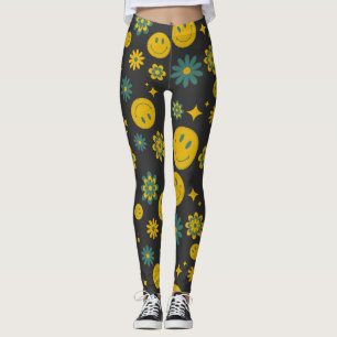grappig lachend gezicht en groovy bloemen leggings
