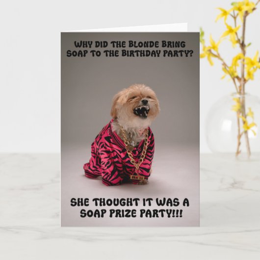 Grappig Lachende Hond Verjaardag Wenskaart Kaart (Gele Bloem)