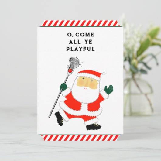 Grappig Lacrosse Kerstfeest Feestdagenkaart (Staand voorkant)