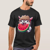 Grappig lama schapenlam met watermeloen cartoon t-shirt (Voorkant)