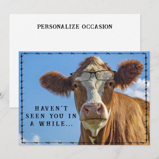 Grappig Land Westerne Ranch Boerderij Koe Bril Feestdagenkaart (Voorkant / Achterkant)