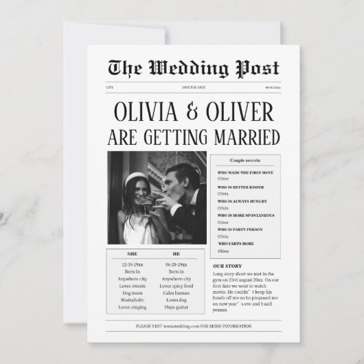 Grappig lang verhaal kort huwelijk  save the date (Voorkant)