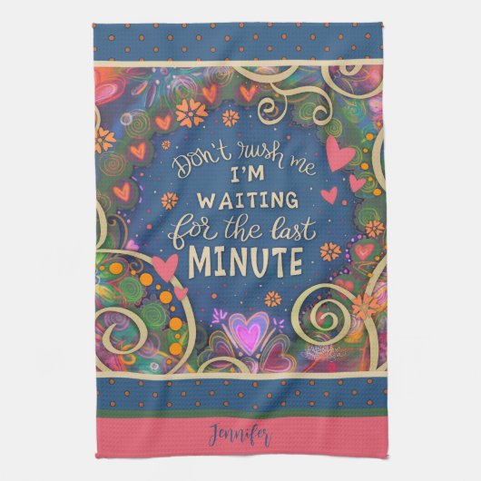 Grappig last minute citaat Floral hart naam Theedoek (Verticaal)