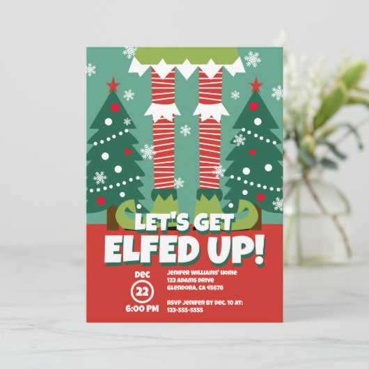 Grappig laten krijgen elfed omhoog Kerstmis partij Aankondiging (Staand voorkant)