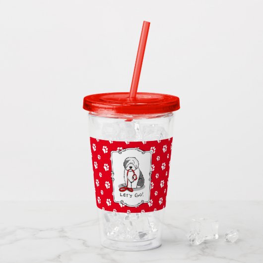 Grappig, laten we gaan! Walk Old English Sheepdog  Acryl Drinkbeker (Achterkant ijs)