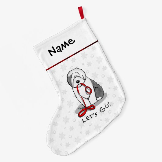 Grappig, laten we gaan! Walk Old English Sheepdog Grote Kerstsok (Achterkant (Hangend))