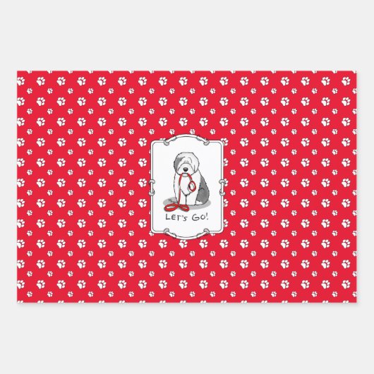 Grappig, laten we gaan! Walk Old English Sheepdog  Inpakpapier Vel (Voorkant)