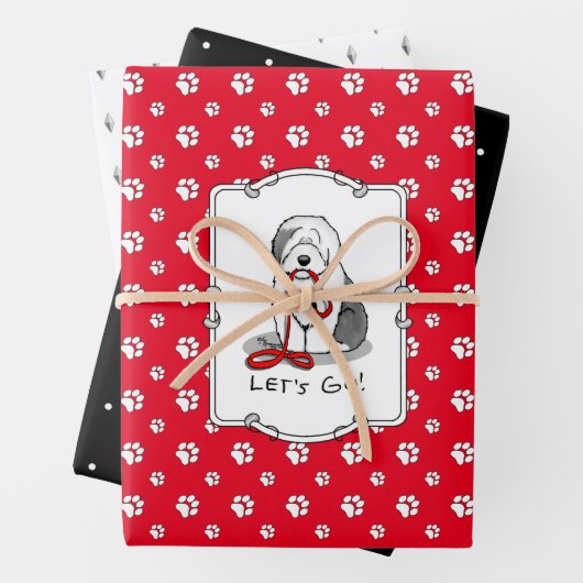 Grappig, laten we gaan! Walk Old English Sheepdog Inpakpapier Vel (In situ)