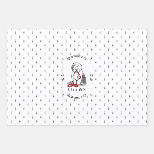 Grappig, laten we gaan! Walk Old English Sheepdog  Inpakpapier Vel (Voorkant 3)