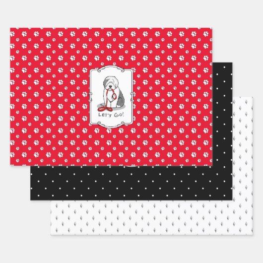 Grappig, laten we gaan! Walk Old English Sheepdog  Inpakpapier Vel (Set)