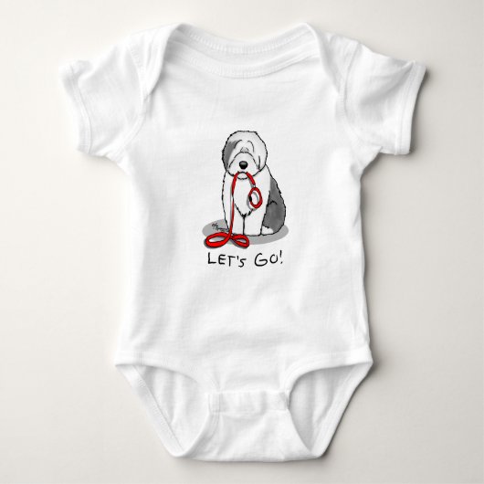 Grappig, laten we gaan! Walk Old English Sheepdog  Romper (Voorkant)
