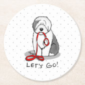 Grappig, laten we gaan! Walk Old English Sheepdog  Ronde Kartonnen Onderzetter (Voorkant)