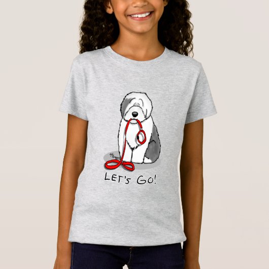 Grappig, laten we gaan! Walk Old English Sheepdog T-shirt (Voorkant)