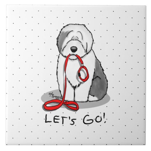 Grappig, laten we gaan! Walk Old English Sheepdog  Tegeltje (Voorkant)