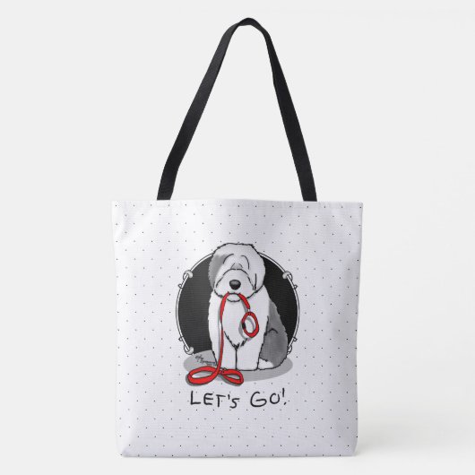 Grappig, laten we gaan! Walk Old English Sheepdog Tote Bag (Voorkant)