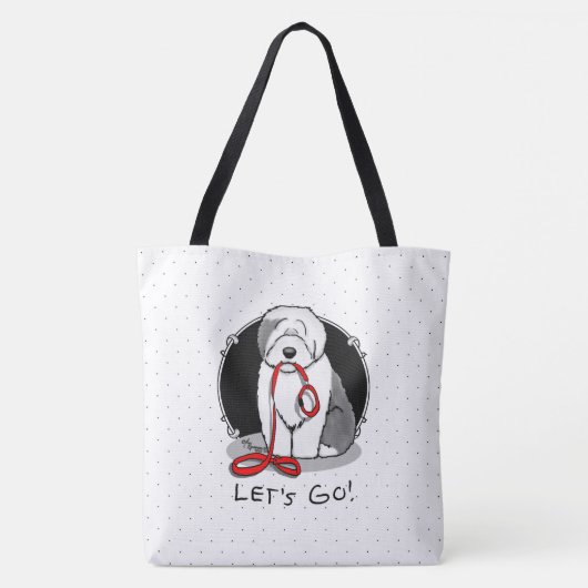 Grappig, laten we gaan! Walk Old English Sheepdog  Tote Bag (Achterkant)
