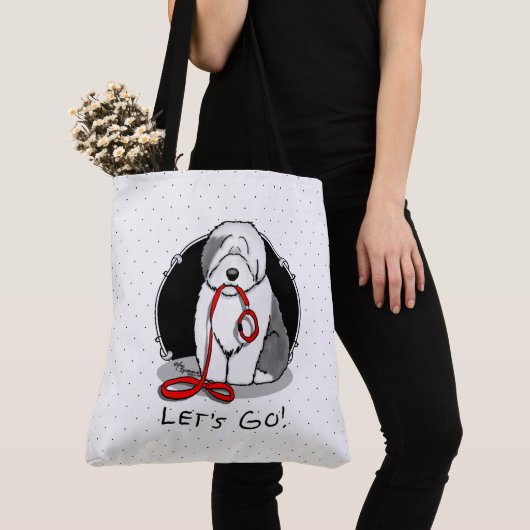 Grappig, laten we gaan! Walk Old English Sheepdog Tote Bag (Dichtbij)