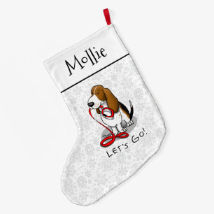Grappig Laten we gaan! Wandelende Basset Hound (dr Grote Kerstsok