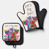 Grappig laten we varken uit ovenwant & pannenlap set (Voorkant / Achterkant)