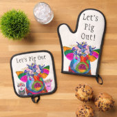 Grappig laten we varken uit ovenwant & pannenlap set (Top down)