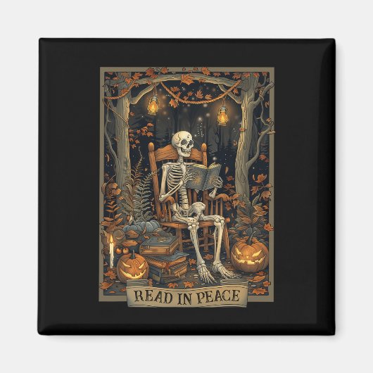 Grappig Lees in Vrede Skelet Halloween Lees Nned B Magneet (Voorkant)
