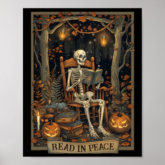 Grappig Lees in Vrede Skelet Halloween Lees Nned B Poster (Voorkant)